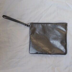 Wristlet Bag Purse, Faux Silver Leather, Fully Lined with Zipper & Pocket Womens